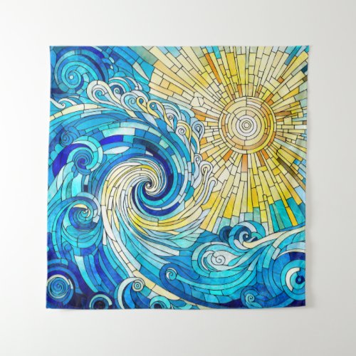 Ocean Wave Sun mosaic art Tapestry