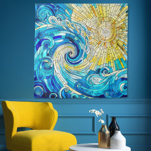 Ocean Wave Sun mosaic art Tapestry