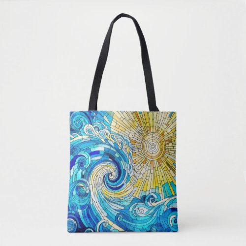 Ocean Wave Sun mosaic art Tote Bag