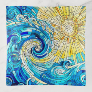 Ocean Wave Sun mosaic art Trinket Tray