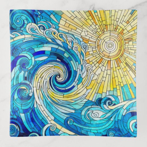 Ocean Wave Sun mosaic art Trinket Tray