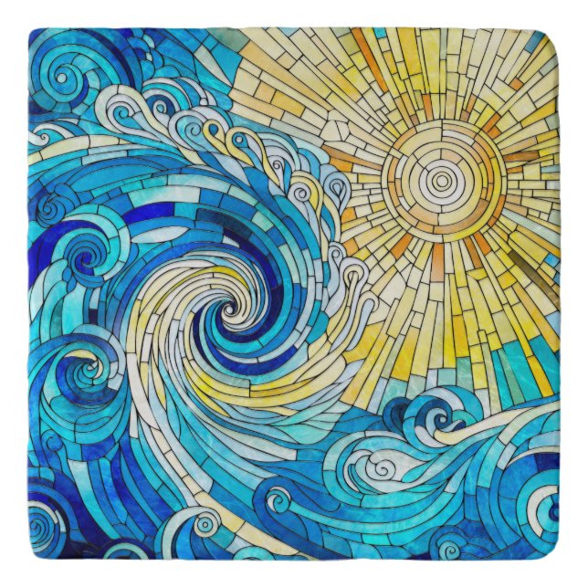 Ocean Wave Sun mosaic art Trivet (Front)