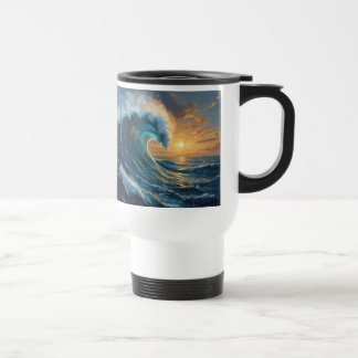 Ocean Wave Sunset Art – Abstract Sea Design  Travel Mug