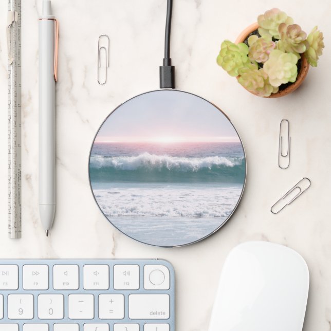 Ocean Wave Sunset Beach Art Charger (Desk)
