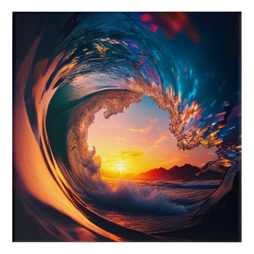 Ocean Wave Sunset from Inside Acrylic Print