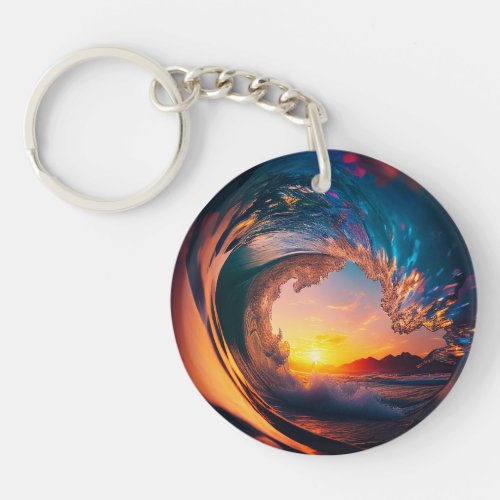 Ocean Wave Sunset Keychain