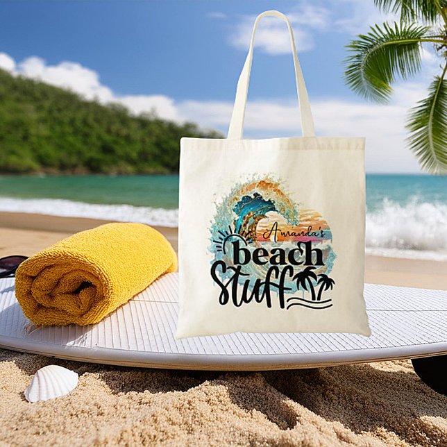 Ocean wave sunset personalized beach stuff tote bag (Creator Uploaded)