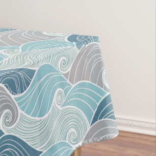 Ocean Wave Tablecloth in Shades of Blue