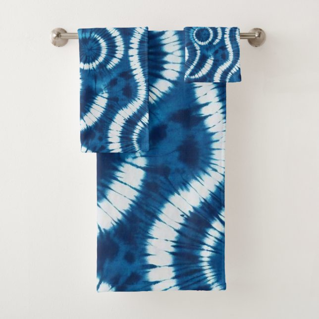 Ocean Wave Tie Dye Design Bath Towel Set (Insitu)