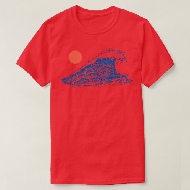 Ocean Wave Under a Red Sun Traditional Japanese St T-Shirt (Design Front)