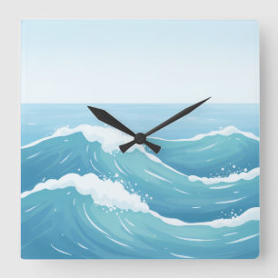 Ocean Wave Wall Clock – Blue & White Coastal Desig