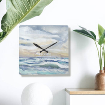 Ocean Wave Watercolor Beach Coastal Home Decor Square Wall Clock by AudreyJeanne at Zazzle