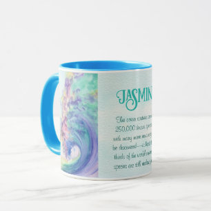 Ocean Wave Watercolor by Miranda Custom Text Blue Mug
