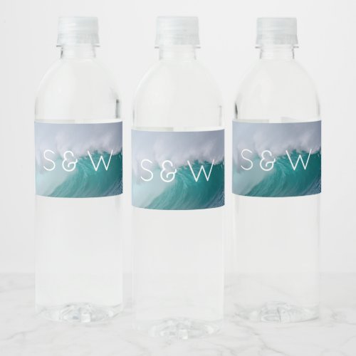 Ocean Wave Wedding Initials Water Labels