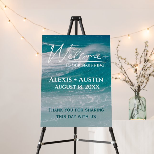 Ocean Wave Wedding Welcome  Foam Board (In Situ (Stand))