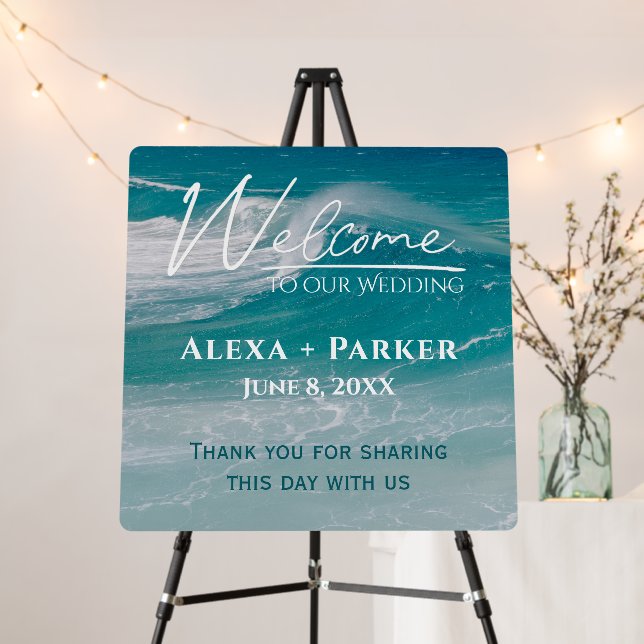 Ocean Wave Wedding Welcome  Foam Board (In Situ (Stand))