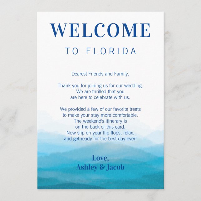Ocean Wave Wedding Welcome Letter & Itinerary Card (Front)