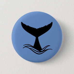 Ocean Wave Whale Tail Silhouette Button