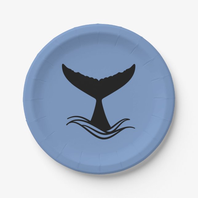 Ocean Wave Whale Tail Silhouette Paper Plates (Front)