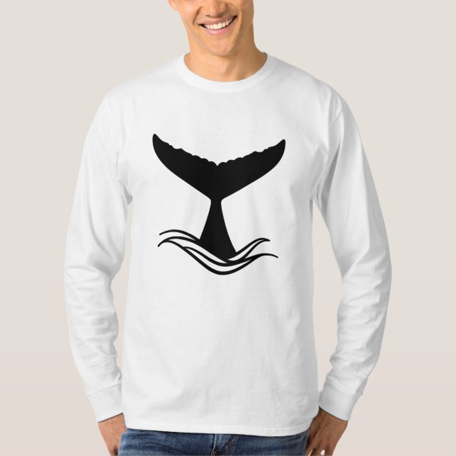 Ocean Wave Whale Tail Silhouette T-Shirt (Front)