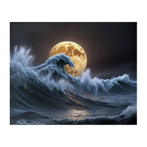 Ocean Wave With Full Moon Acrylic Print