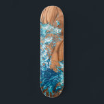 Ocean Wave Wood Style Accent Skateboard<br><div class="desc">This skateboard has a unique exploding wave made from original artwork.  The wave colors are white navy and teal. They are styled upon a wood accent background.  The board is customizable. It is a great gift idea for anyone who likes to shred it.</div>