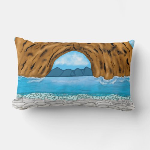 Ocean Waves and Canyon Drawing  Lumbar Pillow