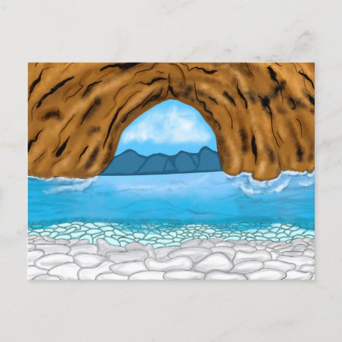 Ocean Waves and Canyon Drawing Peaceful Day Card