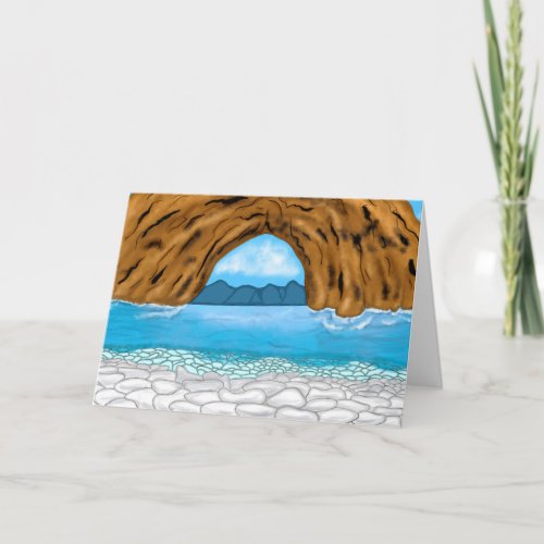 Ocean Waves and Canyon Drawing Peaceful Day Card