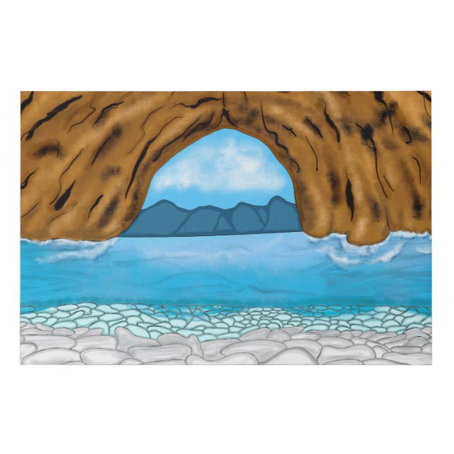 Ocean Waves and Canyon Drawing Peaceful   Faux Canvas Print (Front)