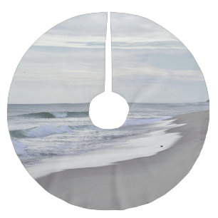 Ocean waves and sandy beach brushed polyester tree skirt