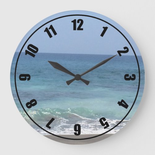 Ocean Waves and Sandy Beach Large Clock