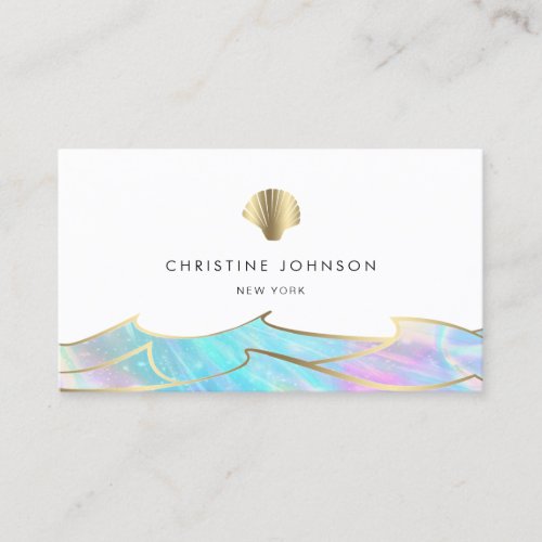 ocean waves and seashell logo business card