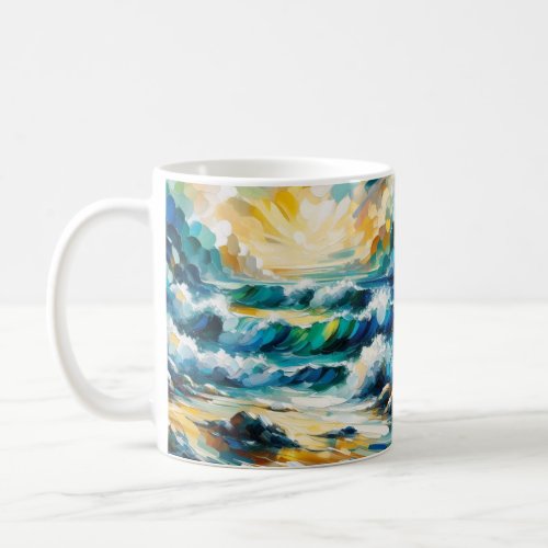 Ocean Waves And Sunrise Abstract Painted Art Coffee Mug