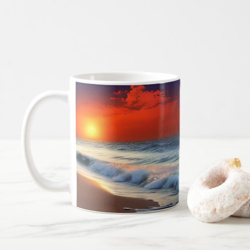Ocean Waves and Sunset on Sandy Shower Coffee Mug