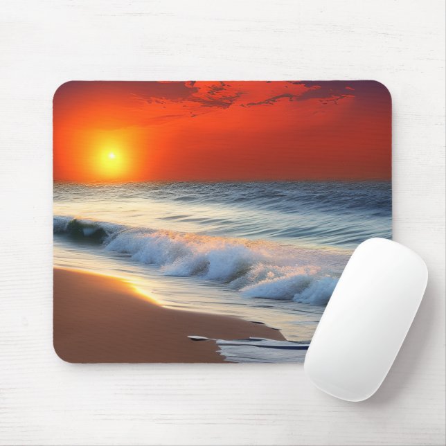 Ocean Waves and Sunset on Sandy Shower Mouse Pad (With Mouse)