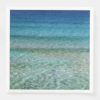 Ocean Waves Aqua Blue Abstract Art Paper Napkins by RosellaDesigns at Zazzle