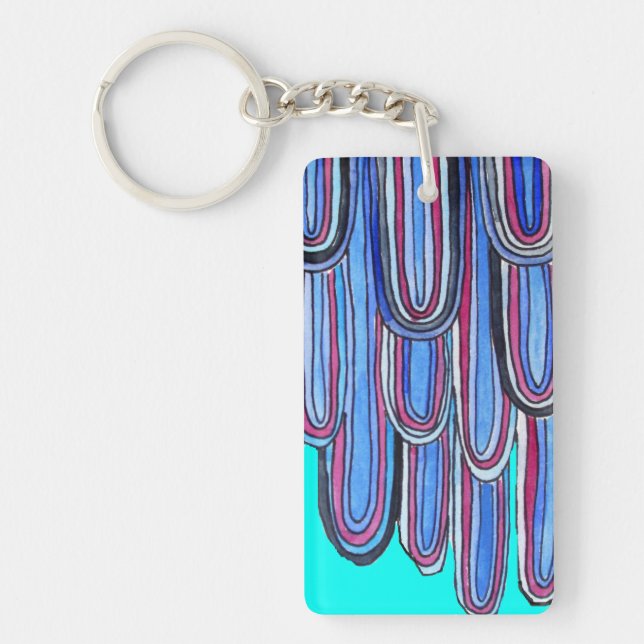 ocean waves aqua blue art pattern keychain (Front)