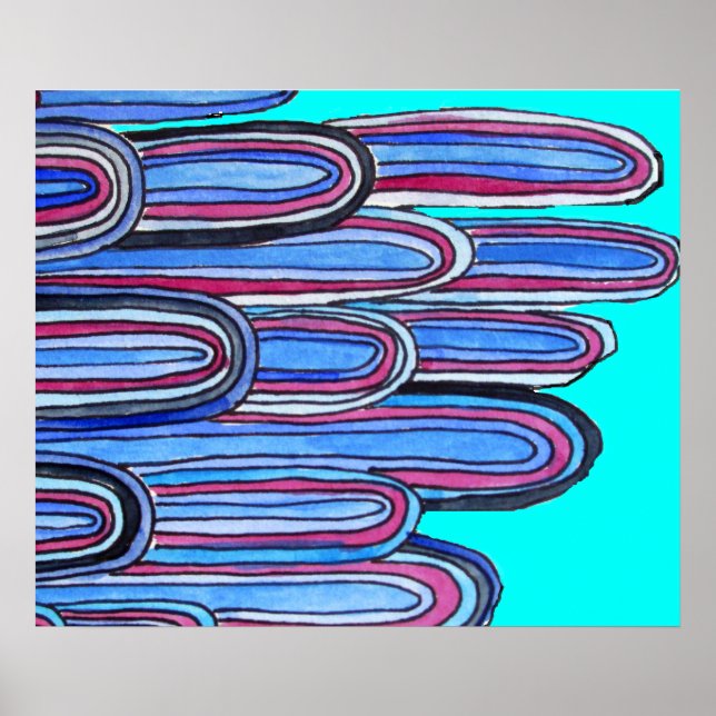 Ocean Waves aqua blue art pattern Poster (Front)