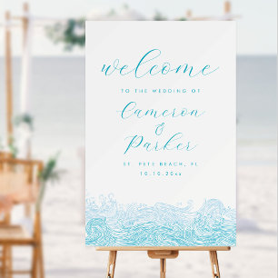 Ocean Waves Aqua Blue Beach Wedding Welcome Sign