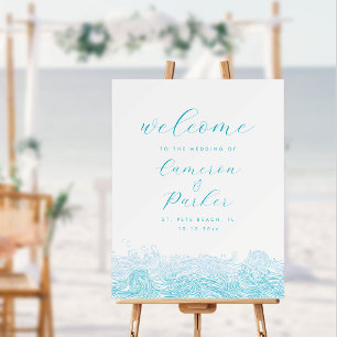 Ocean Waves Aqua Blue Beach Wedding Welcome Sign