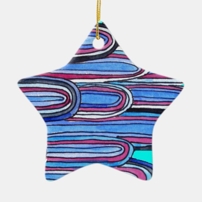 Ocean Waves aqua blue pattern Ceramic Ornament (Front)