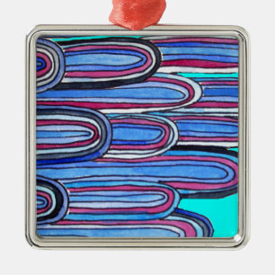 Ocean Waves aqua blue pattern Metal Ornament