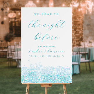 Ocean Waves Aqua Blue Rehearsal Dinner Sign
