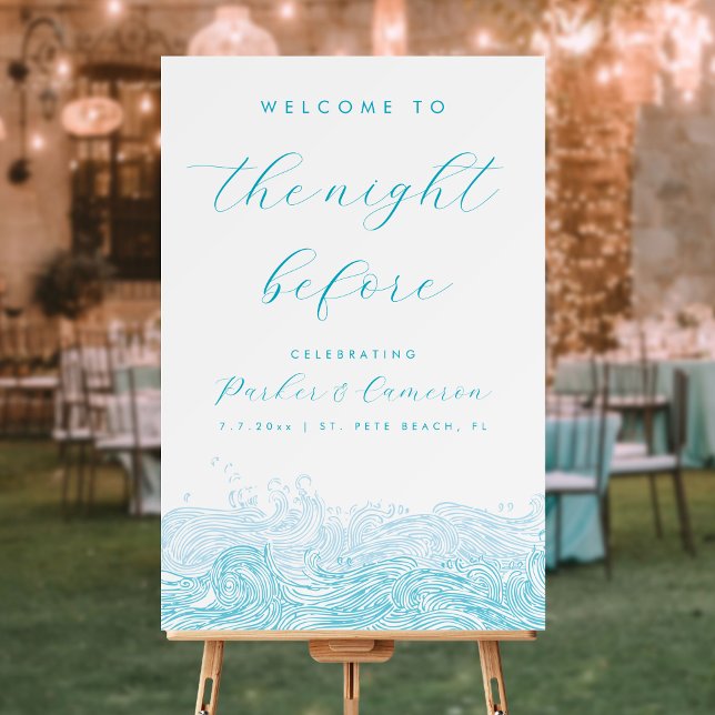 Ocean Waves Aqua Blue Rehearsal Dinner Sign (Ocean Waves Beach Wedding Rehearsal Dinner Sign in Aqua Blue for a Coastal Celebration )