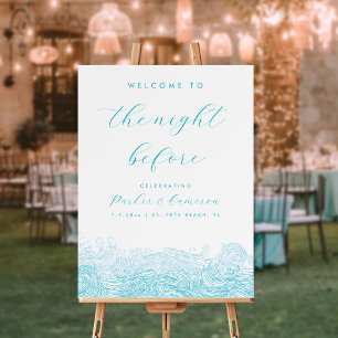 Ocean Waves Aqua Blue Rehearsal Dinner Sign