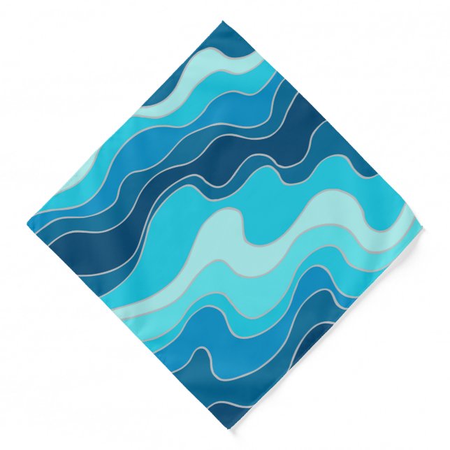 Ocean Waves Aqua Blue Striped Nautical Bandana (Front)