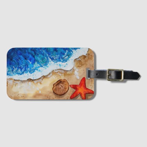 Ocean Waves at Beach with Starfish Luggage Tag