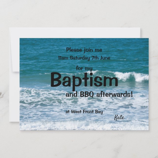 Ocean waves Baptism invitation (Front)