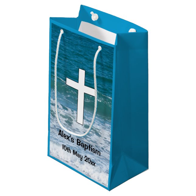 Ocean Waves Baptism Small Gift Bag (Front Angled)